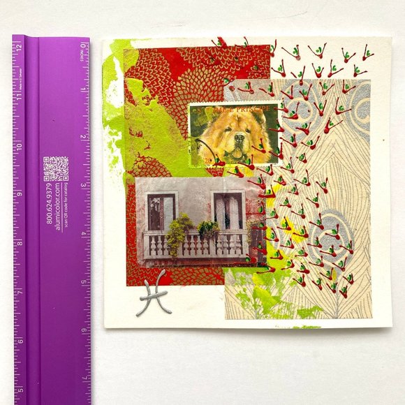 Cascade - Original Wall Art Mixed Media Collage Painting 6"x6" - Picture 7 of 9